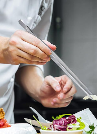 HOTEC Kitchen Tweezers Tongs Stainless Steel, Set of 4-10" and 12inch Extra-Long Food Tweezers Fine Kitchen Tongs for Cooking,Grill and Baking