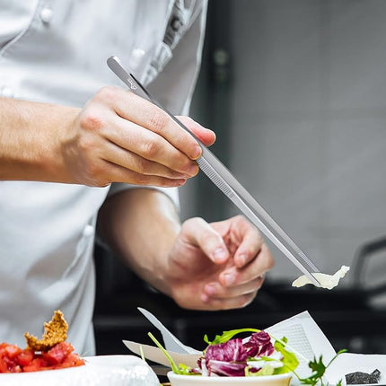 HOTEC Kitchen Tweezers Tongs Stainless Steel, Set of 4-10" and 12inch Extra-Long Food Tweezers Fine Kitchen Tongs for Cooking,Grill and Baking