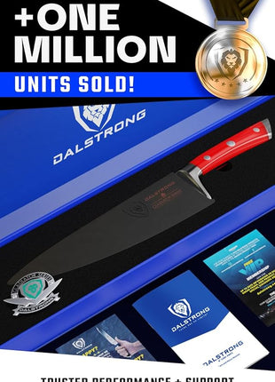 Dalstrong Chef Knife - 8 inch Blade - Gladiator Series - Forged High Carbon German Steel - Razor Sharp Kitchen Knife - Professional Full Tang Knives - Crimson Red Handle ABS - Sheath - NSF Certified