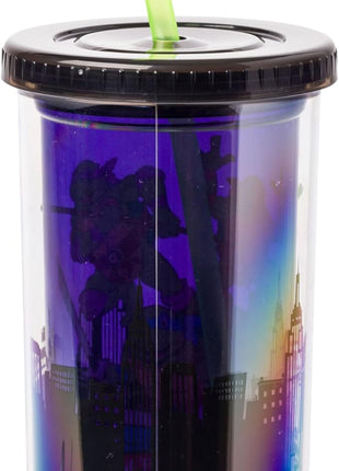 Silver Buffalo Teenage Mutant Ninja Turtles TMNT Featuring Leonardo, Raphael, Donatello, and Michelangelo Plastic Tall Cold Cup with Lid and Straw, 20 Ounces