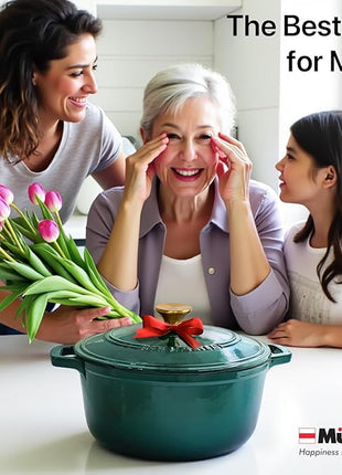 Mueller DuraCast 6 Quart Enameled Cast Iron Dutch Oven Pot with Lid, Heavy-Duty, Oven Safe up to 500° F & Across All Cooktops, Wedding Registry Ideas & Gifts, Emerald