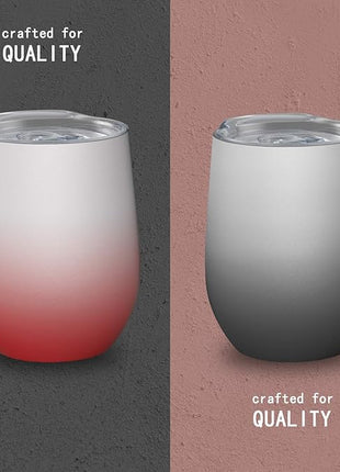 Wine Tumblers with Lid, 12 oz Stainless Steel Stemless Wine Glasses Double Wall Vacuum Travel Insulated Cup for Coffee, Drinks, Champagne, Beverage, Set of 2