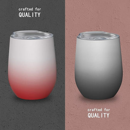 Wine Tumblers with Lid, 12 oz Stainless Steel Stemless Wine Glasses Double Wall Vacuum Travel Insulated Cup for Coffee, Drinks, Champagne, Beverage, Set of 2