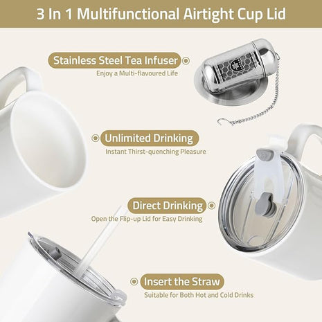 Sweejar Ceramic Travel Mug with Lid, 16 oz Portable Coffee Mug, Dishwasher Safe Tea Cup with Infuser, Reusable Teacup for Car Cup Holder, Tea Lovers(Jade)