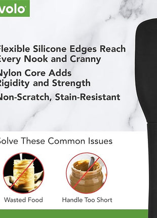 Tovolo Flex-Core Silicone Spatula Jar Scraper - Long-Handled Rubber Spatula with Angled Head for Scooping & Scraping - Heat-Resistant Spatulas for Kitchen Use, Dishwasher Safe & BPA-Free