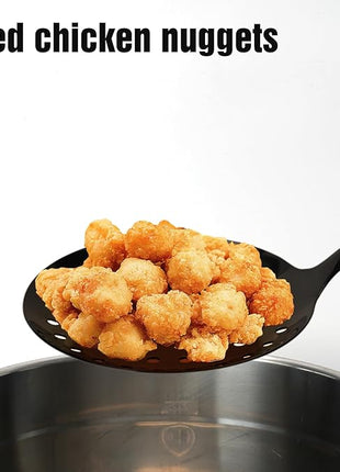 Skimmer Spoon, Slotted Spoons for Cooking, Slotted Spoon, Kitchen Stainless Steel Serving Spoons, Stainless Steel Strainer, Black