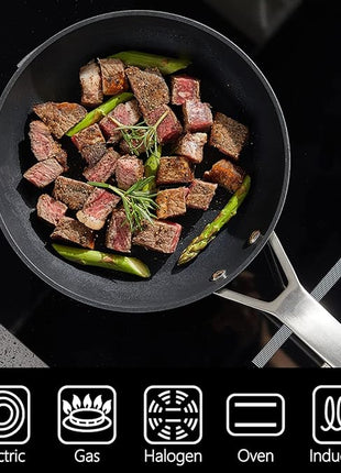 MsMk 11 Inch Nonstick Frying Pan with Lid，Titanium and Ceramic Nonstick skillet with lid, PFOA Free Non-Toxic, Stay-Cool Handle, Scratch-resistant, Induction Skillet With Lid for Induction, Ceramic