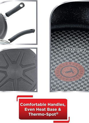 T-fal Ultimate Hard Anodized Nonstick Fry Pan Set 2 Piece, 8, 10 Inch, Oven Broiler Safe 400F, Kitchen, Cookware, Pots and Pans Set Non Stick, Frying Pans, Dishwasher Safe, Black