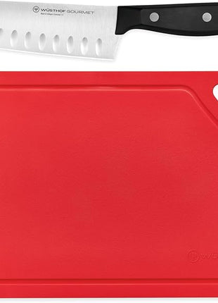 WÜSTHOF Gourmet 5" Santoku & 10" Red Cutting Mat Set