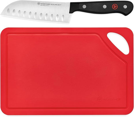 WÜSTHOF Gourmet 5" Santoku & 10" Red Cutting Mat Set