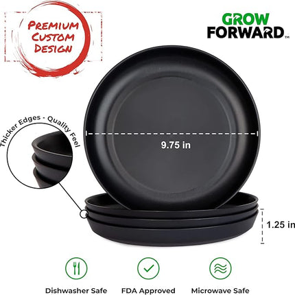 Grow Forward Premium Wheat Straw Plates and Bowls Sets - 8-Piece Wheat Straw Dinnerware Sets - Unbreakable & Reusable Microwave Safe Plastic Dinner Plates for Outdoors, RV, Camping Dishes - Midnight