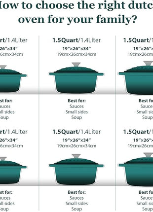 Overmont Enameled Cast Iron Dutch Oven - 4.5QT Pot with Lid Cookbook & Cotton Potholders - Heavy-Duty Cookware for Braising, Stews, Roasting, Bread Baking bottle green