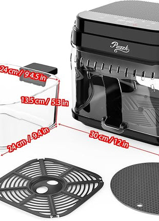 5.8QT Glass Air Fryer with Basket, Non-Toxic, BPA & Teflon Free, 8 Presets, Infrared Heating, Flip-Up Safety Shield, Oil-Less Cooking, Easy Clean, Compact for 1–3 People