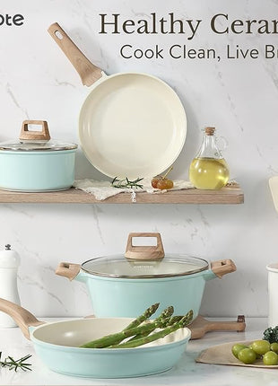 CAROTE 21-Piece Ceramic Pots and Pans Cookware Set, Non Stick Induction Cook Ware Kitchen Cooking Set Non-Toxic Health, PFAS Free