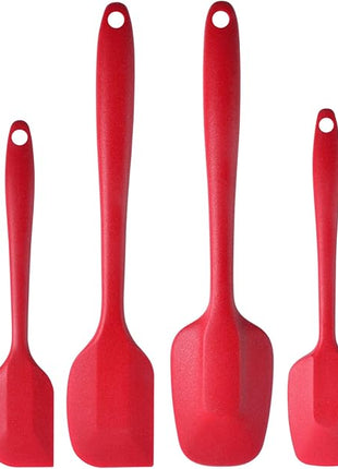 MaxDare Silicone Spatulas and Spoon Set, One-Piece Design Heat Resistant Dishwasher Safe Kitchen Utensil for Baking Cooking Stirring, Non Stick BPA-Free Food Grade Rubber, Set of 6, Red