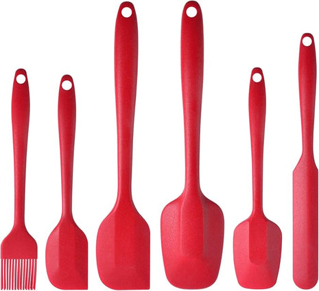 MaxDare Silicone Spatulas and Spoon Set, One-Piece Design Heat Resistant Dishwasher Safe Kitchen Utensil for Baking Cooking Stirring, Non Stick BPA-Free Food Grade Rubber, Set of 6, Red