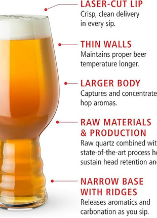 Spiegelau Craft Beer IPA Glass, European-Made Crystal Drinking Glasses Perfect for Wedding, Birthday, Holiday, Dinner, Game Night, Home Bar Accessories, Glassware Sets, Barware, 19.1 oz, Set of 2