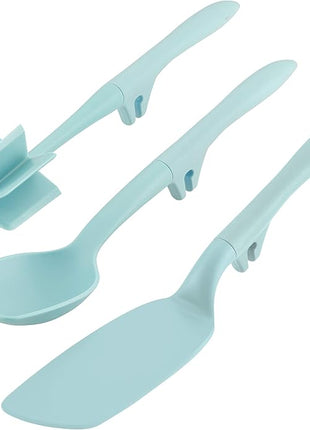 Rachael Ray Tools and Gadgets Lazy Crush & Chop, Flexi Turner, and Scraping Spoon Set / Cooking Utensils - 3 Piece, Light Blue