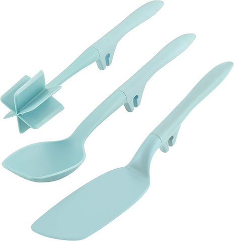 Rachael Ray Tools and Gadgets Lazy Crush & Chop, Flexi Turner, and Scraping Spoon Set / Cooking Utensils - 3 Piece, Light Blue