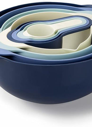 COOK WITH COLOR Nesting Bowls with Measuring Cups Colander and Sifter Set - Includes Mixing Bowls, Colander, Sifter and Measuring Cups, Blue Ombre, 8 Pc Bowl