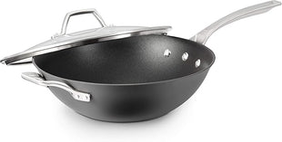 Calphalon Signature Hard-Anodized Nonstick Wok, 12", Flat-Bottom, Oven-Safe, PFOA-Free, Black