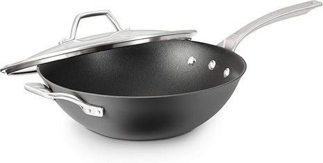 Calphalon Signature Hard-Anodized Nonstick Wok, 12", Flat-Bottom, Oven-Safe, PFOA-Free, Black