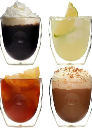 Moderna Artisan Series Double Wall 8 oz Beverage Glasses - Set of 8 Drinking Glasses