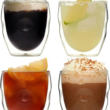 Moderna Artisan Series Double Wall 8 oz Beverage Glasses - Set of 8 Drinking Glasses