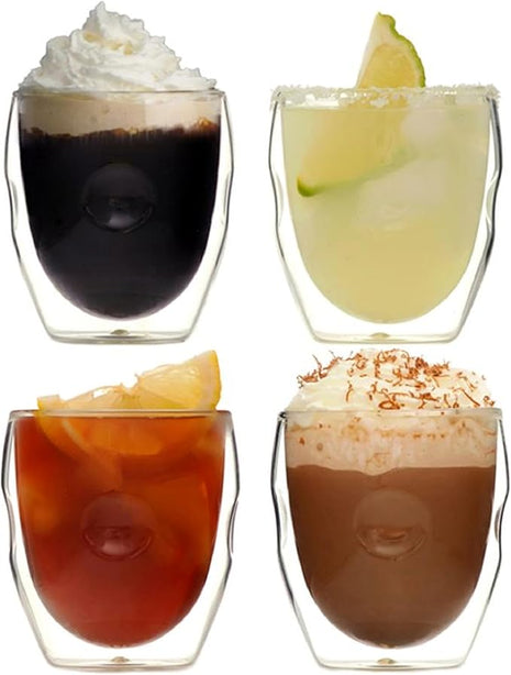 Ozeri Moderna Artisan Series Double Wall 8 oz Beverage Glasses - Set of 4 Drinking Glasses