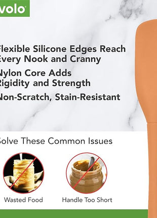 Tovolo Silicone Jar Spatula Long Handled Rubber Scraping Scooping Tool for Peanut Butter Jam Jelly Jars Blenders, Extra Long Flex Core Silicone Jar Scraper Dishwasher Safe BPA Free, Apricot Orange