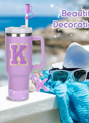 Mity rain 6PCS Cup Accessories Set for Stanley Cup 30oz 40oz tumbler with handle, Including Silicone Straw Topper Cover Cap and Boot, Spill Proof Stopper, Handle Charm, Initials Sticker (Letter K)