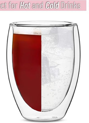 Brew To A Tea - WineGlass, 4 Pack, 12 oz (350 ml), Double Wall Stemless Wine Glass, Christmas Gifts