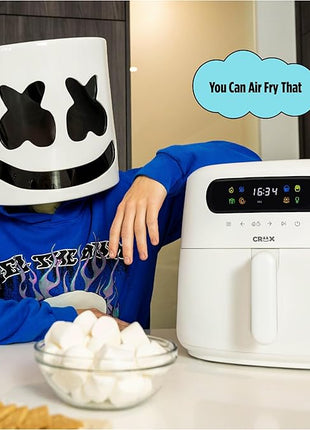 CRUX x Marshmello 3.0 QT Digital Air Fryer with TurboCrisp Technology, Touch Screen Temperature Control, Timer and Auto Shut-off, Fully Programmable, Silicone Cupcake Molds Included, White