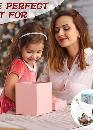 Enamels Butterfly Flower Tea Cup, Glass Coffee Mugs with Spoon, Gifts for Birthday Valentines Mothers Day Graduation Christmas, Presents for Women Wife Mom Her Grandma Girls Teacher Friends