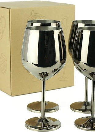 PG Set of 4 Stainless Steel Wine Glasses - 18.5oz Black Unbreakable Stem Metal Wine Goblets