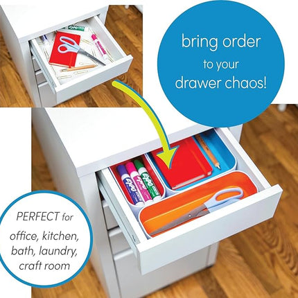 Three by Three Seattle 6 Piece Metal Stacking Bins + Drawer Organizers Set: Elevate Your Desk Organization with Playful Stackable Metal Organizers: Fun, Functional, and Stylish (Sky Blue)