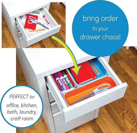 Three by Three Seattle 6 Piece Metal Stacking Bins + Drawer Organizers Set: Elevate Your Desk Organization with Playful Stackable Metal Organizers: Fun, Functional, and Stylish (Sky Blue)