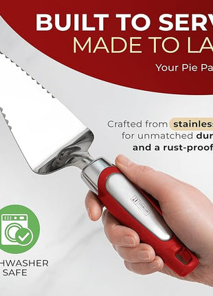 Orblue Pie Server, Essential Kitchen Tool, Serrated on Both Sides, Great for Right or Left Handed Chef, Stainless Steel Flatware, Cake Cutter, Red