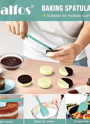 Walfos Silicone Spatula - 600°F High Heat Resistant Kitchen Spoon Spatulas（set of 5), Strong Steel Core and One-Pieces Design, For Cooking Mixing & Baking - BPA Free and Dishwasher Safe (Teal/Aqua)