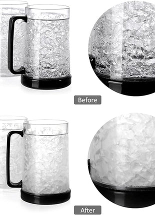 Double Wall Gel Frosty Freezer Ice Mugs Clear Set of 4 (White black red and blue)