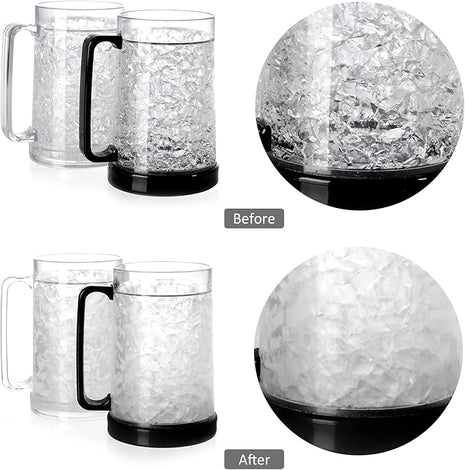 Double Wall Gel Frosty Freezer Ice Mugs Clear Set of 4 (White black red and blue)