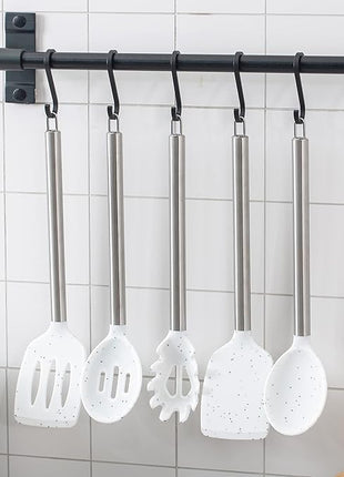 COOK WITH COLOR Silicone Cooking Utensils, Kitchen Utensil Set, Easy to Clean Silicone Kitchen Utensils, Cooking Utensils for Nonstick Cookware, Kitchen Gadgets Set, 5 Pieces, Speckled White