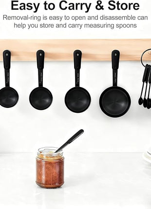 Measuring Cups and Spoons Set, Titanium-Plated Matte Black Stainless Steel 10 Piece for Cooking and Baking (5 Cups + 5 Spoons All Black)