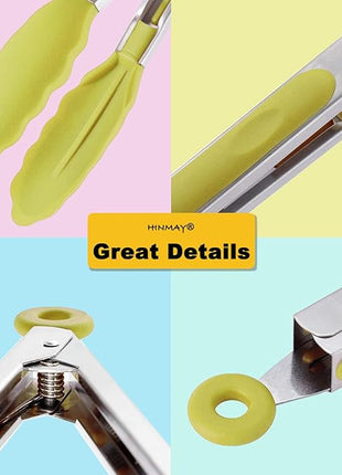 Silicone Tipped Tongs 9-Inch Kitchen Cooking Tongs, Set of 3 (Yellow)