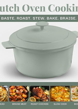 Gotham Steel 5 Qt Dutch Oven Pot with Lid, Nonstick Ceramic Dutch Oven Stock Pot Perfect Bread Baking, Stovetop Oven & Dishwasher Safe, Sage Green