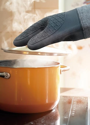 Professional Microwave Silicone Oven Mitts one Pair, Kitchen Mitten Set for Heat Resistant with 500 Degrees, Kitchen Gloves Pot Holder for BBQ Cooking Baking (Gray)