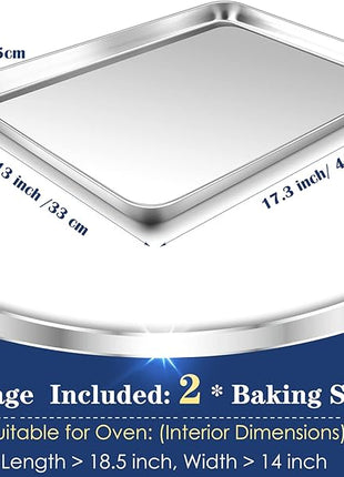 P&P CHEF 17.3 Inch Baking Cookie Sheet, Oven Pan Tray Stainless Steel Sheet Pan for Kitchen, Oven Bakeware for Multi Uses, Shiny Look & Dishwasher Safe, Healthy & Heavy Duty, 2Pcs