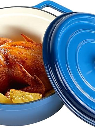 Miereirl 6.5 Quart Enameled Dutch Oven Pot with Lid, Cast Iron Dutch Oven with Dual Handles for Bread Baking, Cooking, Non-stick Enamel Coated Cookware (Dark Blue)