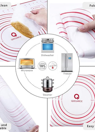 Rolling Pin and Pastry Baking Mat Set, Rolling Pins with Adjustable Thickness Rings, Stainless Steel Dough Roller for Baking Fondant, Pizza, Pie, Pastry, Pasta, Cookies (Red Mat)