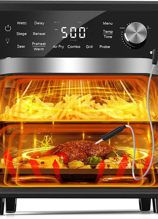 Nuwave Plug-In Grill Air Fryer Oven Combo w/Sheath Heaters, Authentic Char Flavor, 2024 New Convection System, 2X More Even, 100 Presets, Smarter Probe, 50-550°F, Stainless Steel